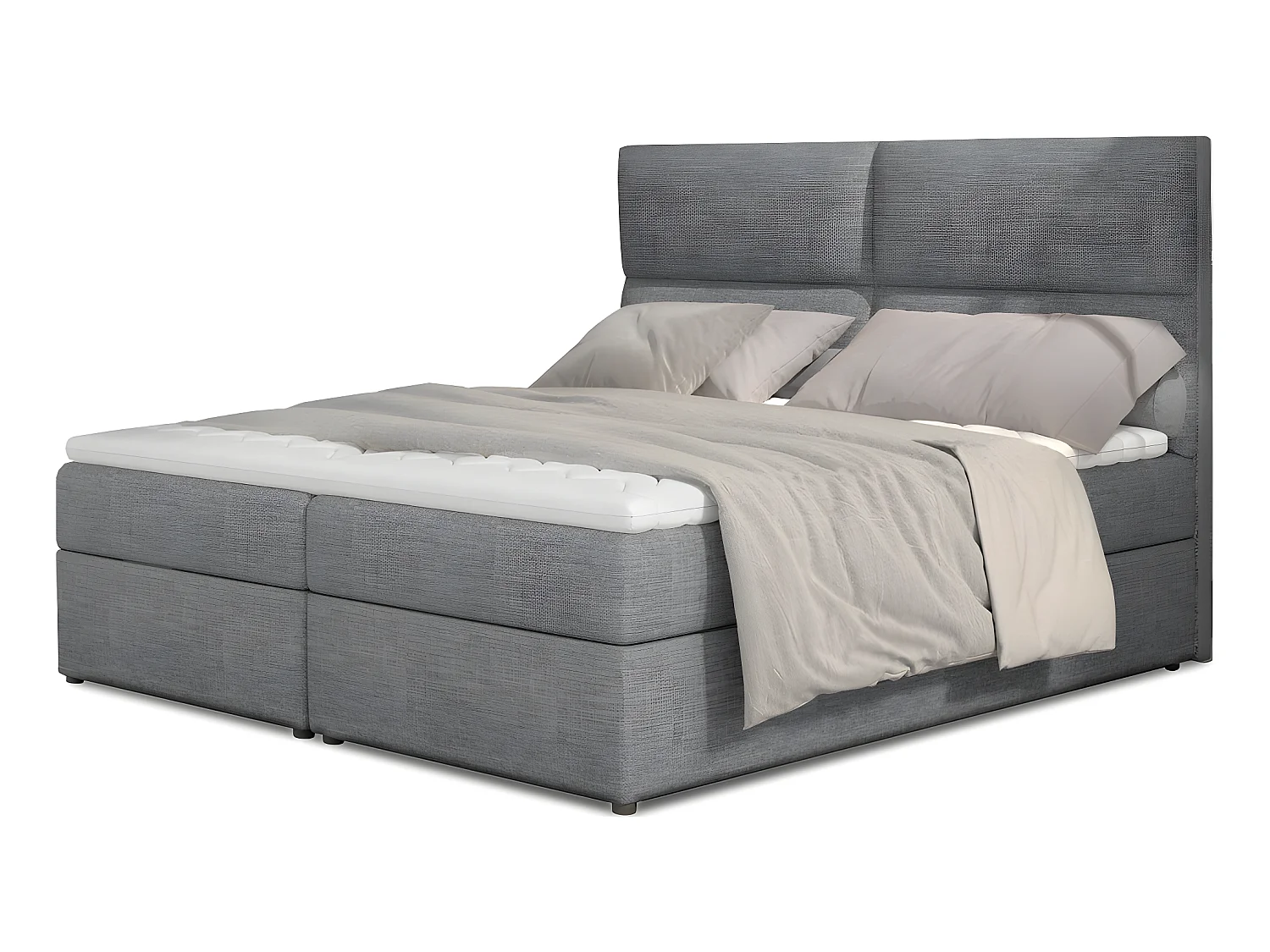 Ensemble boxspring complet tête de lit + sommiers + matelas + surmatelas AMARIS de VENESETTI - tissu luxe gris clair - 180x200 cm
