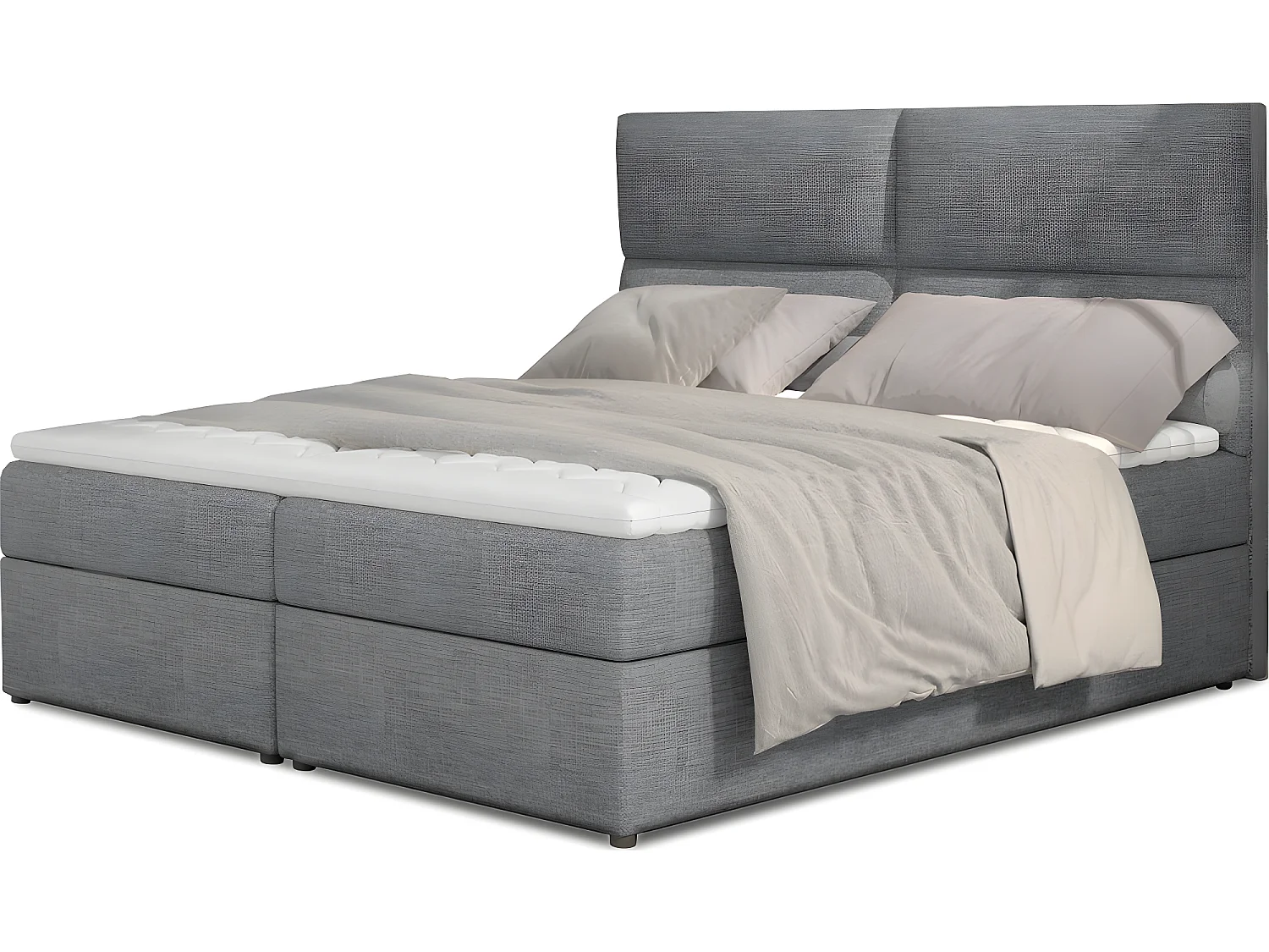 Ensemble boxspring complet tête de lit + sommiers + matelas + surmatelas AMARIS de VENESETTI - tissu luxe gris clair - 180x200 cm