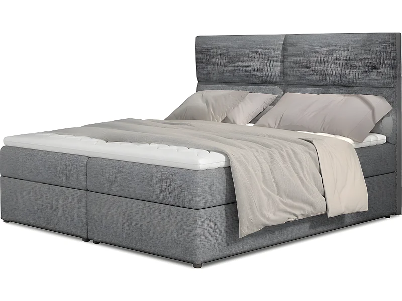 Ensemble boxspring complet tête de lit + sommiers + matelas + surmatelas AMARIS de VENESETTI - tissu luxe gris clair - 180x200 cm