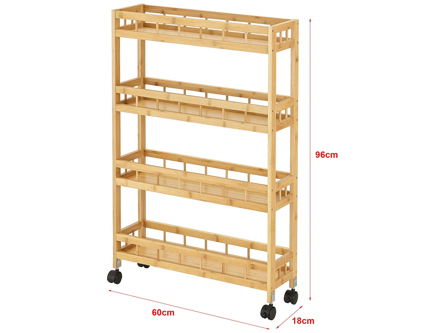 Chariot de rangement Pyhäjoki à 4 niveaux 96 x 60 x 18 cm [en.casa]