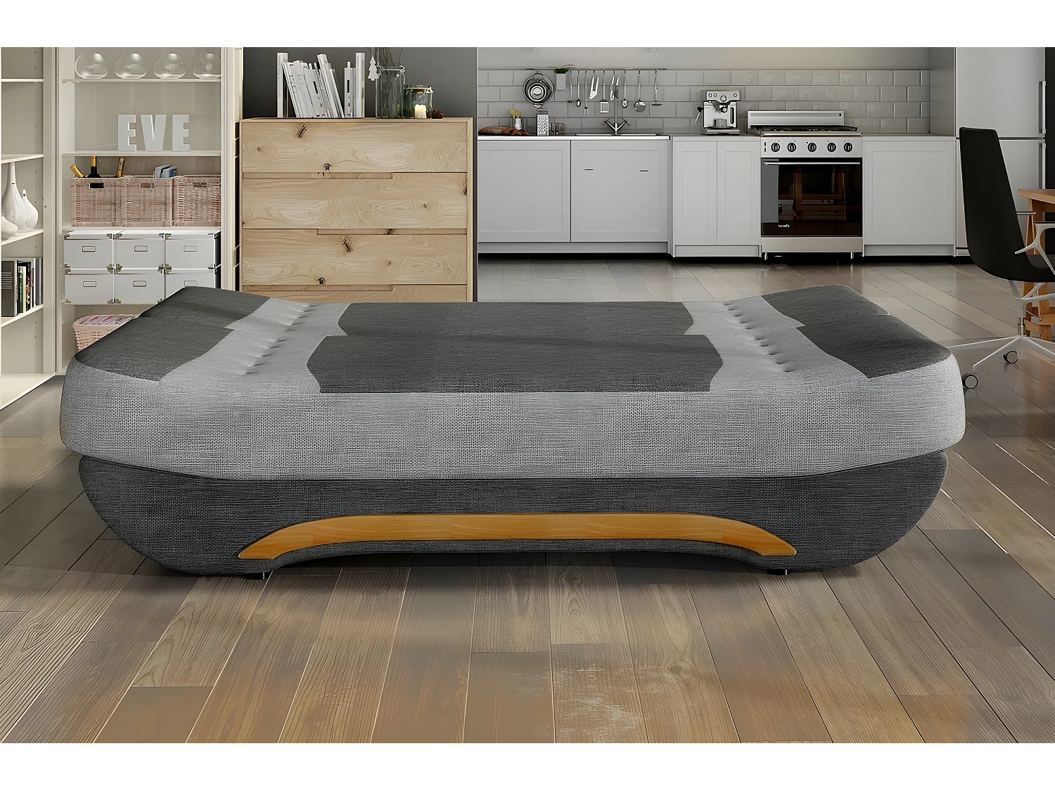 Canapé 3 places convertible et espace de rangement - bicolore anthracite  / vert - en tissu de qualité, EWIN