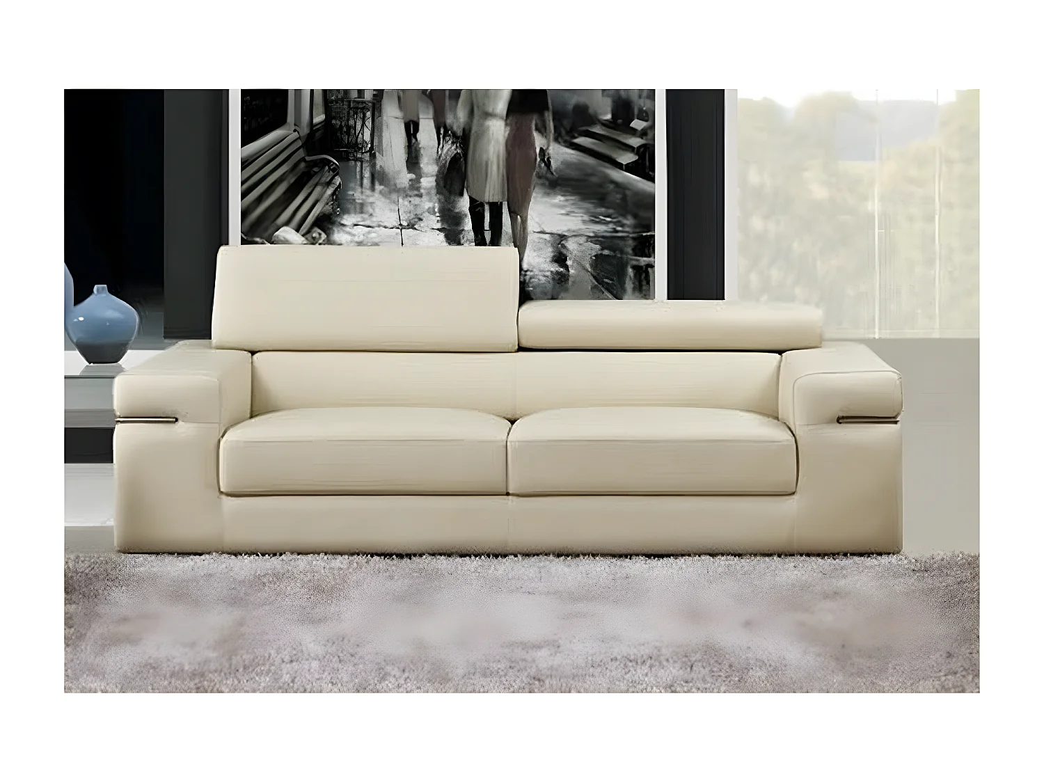 Canapé 3 places en cuir italien ALONSO, écru