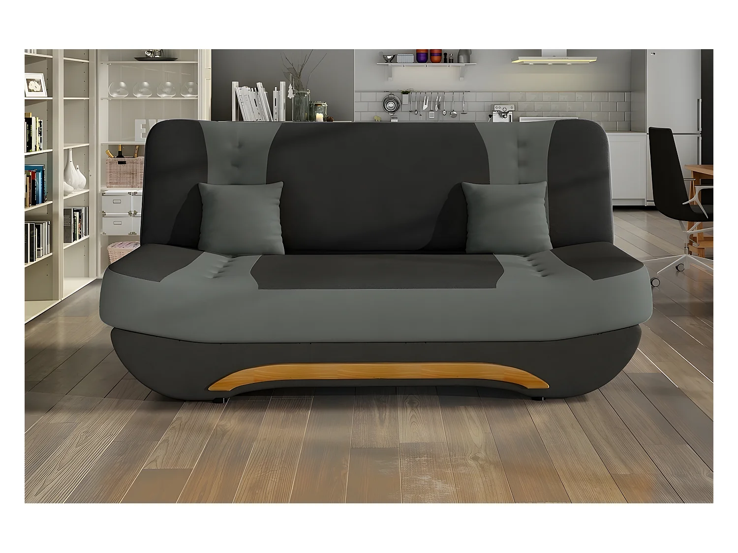 Canapé 3 places convertible et espace de rangement - bicolore anthracite  / gris clair - en tissu de qualité, EWIN