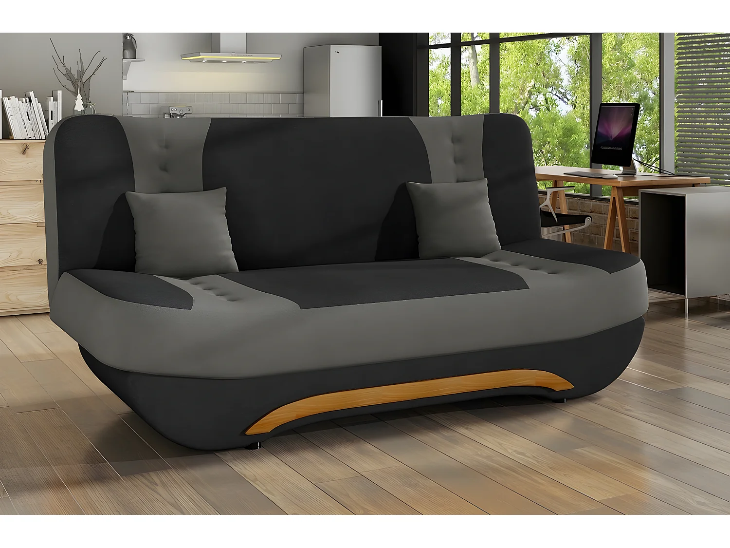 Slaapbank met opbergruimte voor 3 personen - tweekleurig antraciet/lichtgrijs van kwaliteitsstof