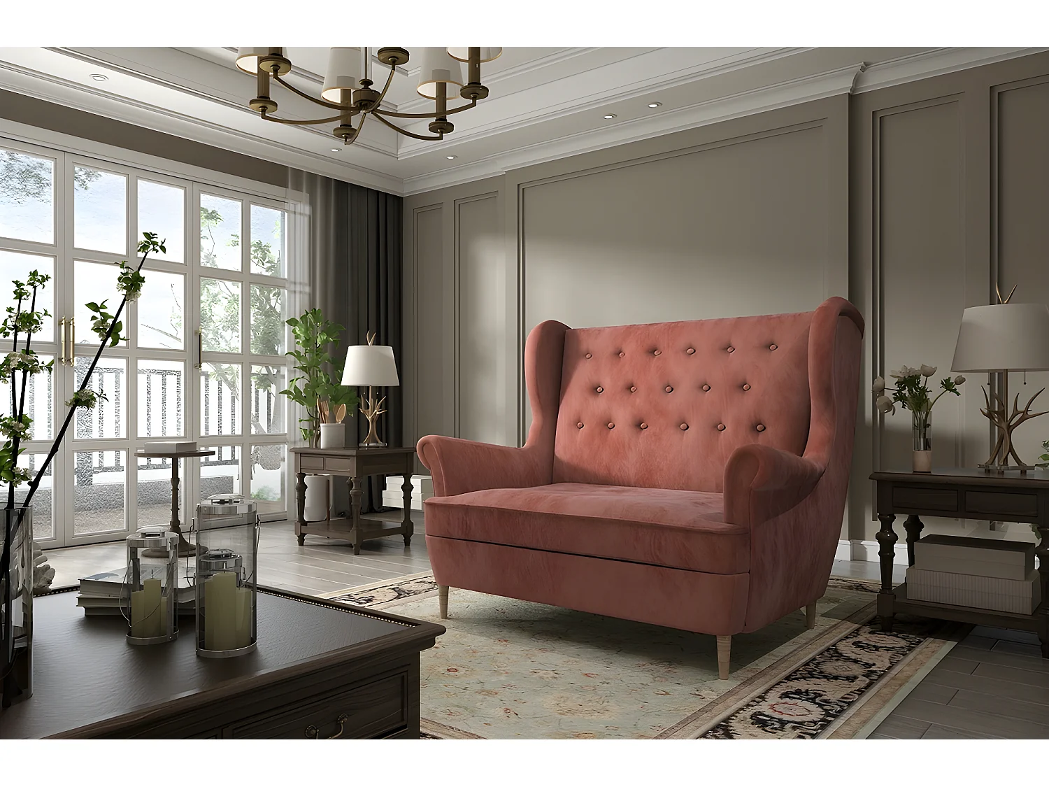 Canapé 2 places en tissu de catégorie Luxe, couleur brique - ARNAUD