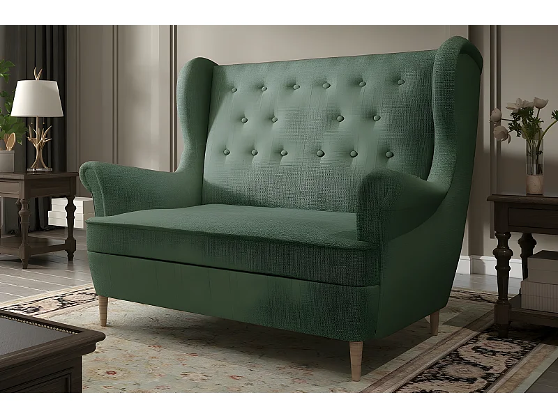 Canapé 2 places en tissu de catégorie Luxe, Vert - ARNAUD