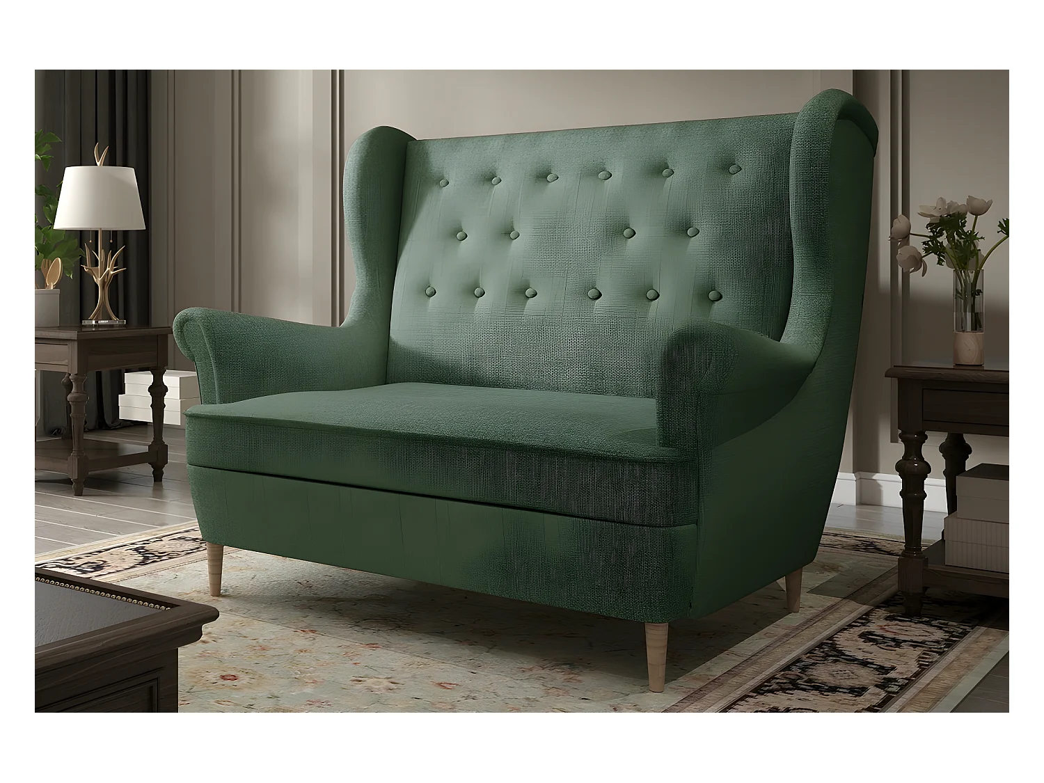 2-zitsbank van luxe stof, groen - ARNAUD, comfortabel en elegant