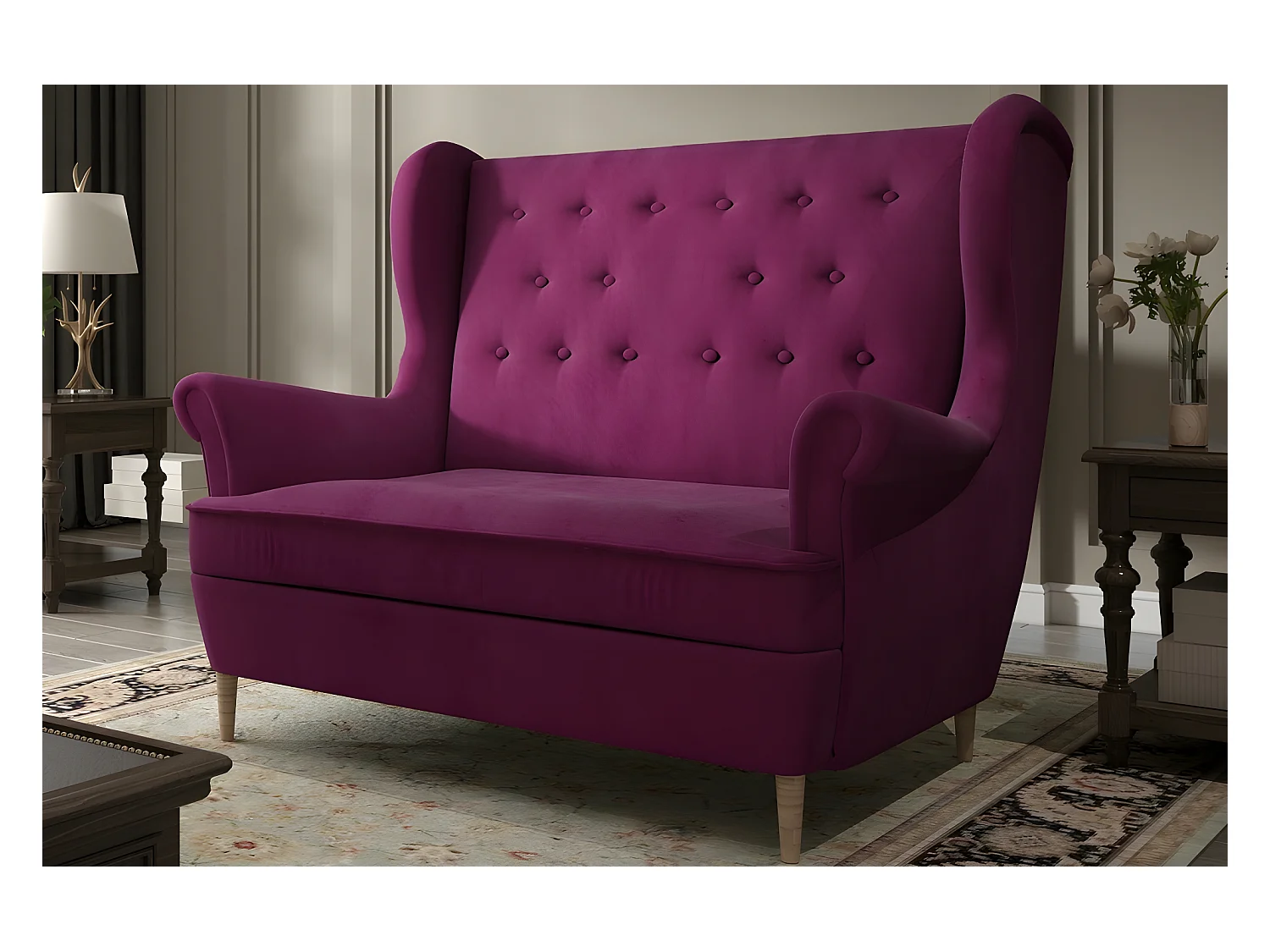 Canapé 2 places en tissu de catégorie Luxe, Fuschia - ARNAUD