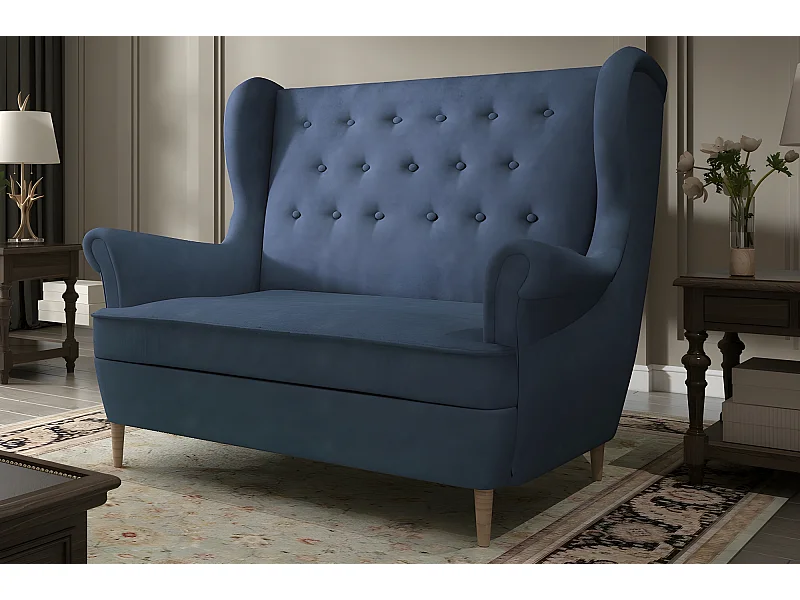 Canapé 2 places en tissu de catégorie Luxe, Bleu - ARNAUD