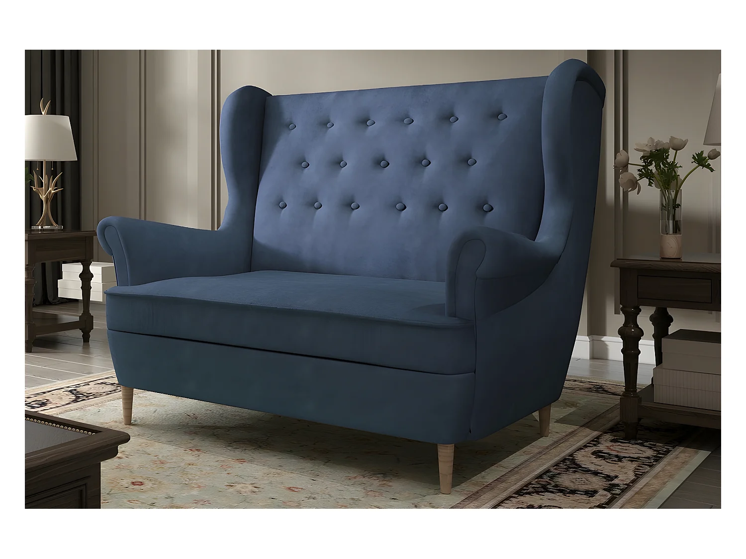 2-zitsbank van luxe stof, blauw - ARNAUD, comfortabel en elegant