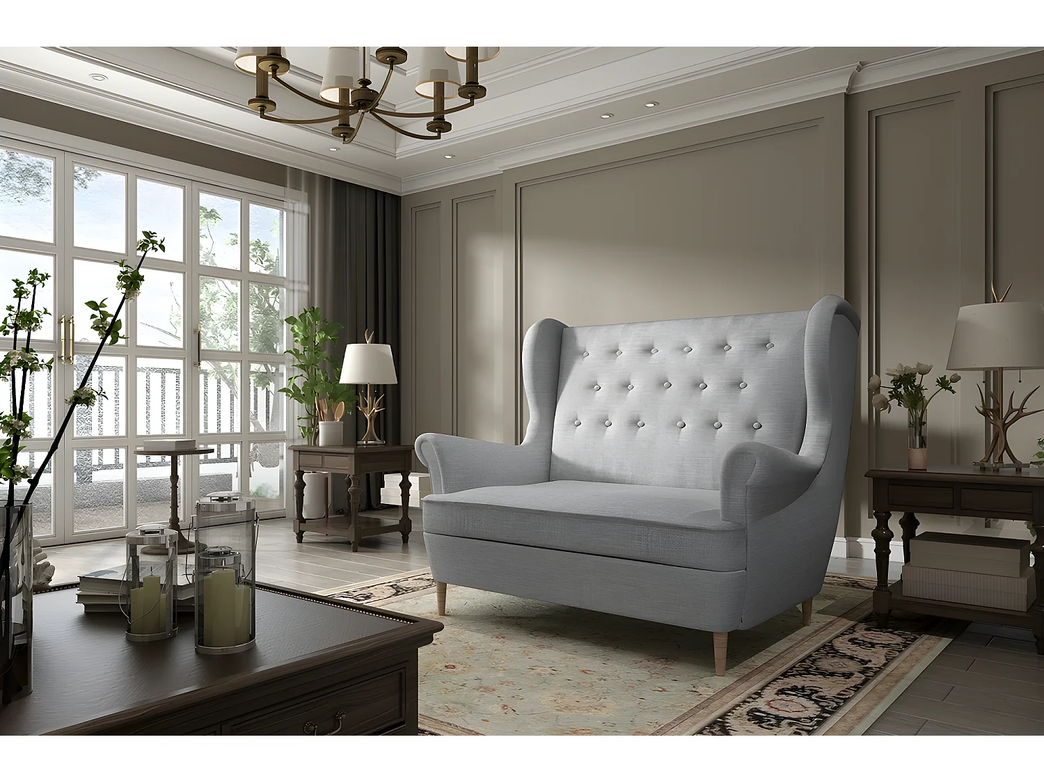 Canapé 2 places en tissu de catégorie Luxe, Gris - ARNAUD