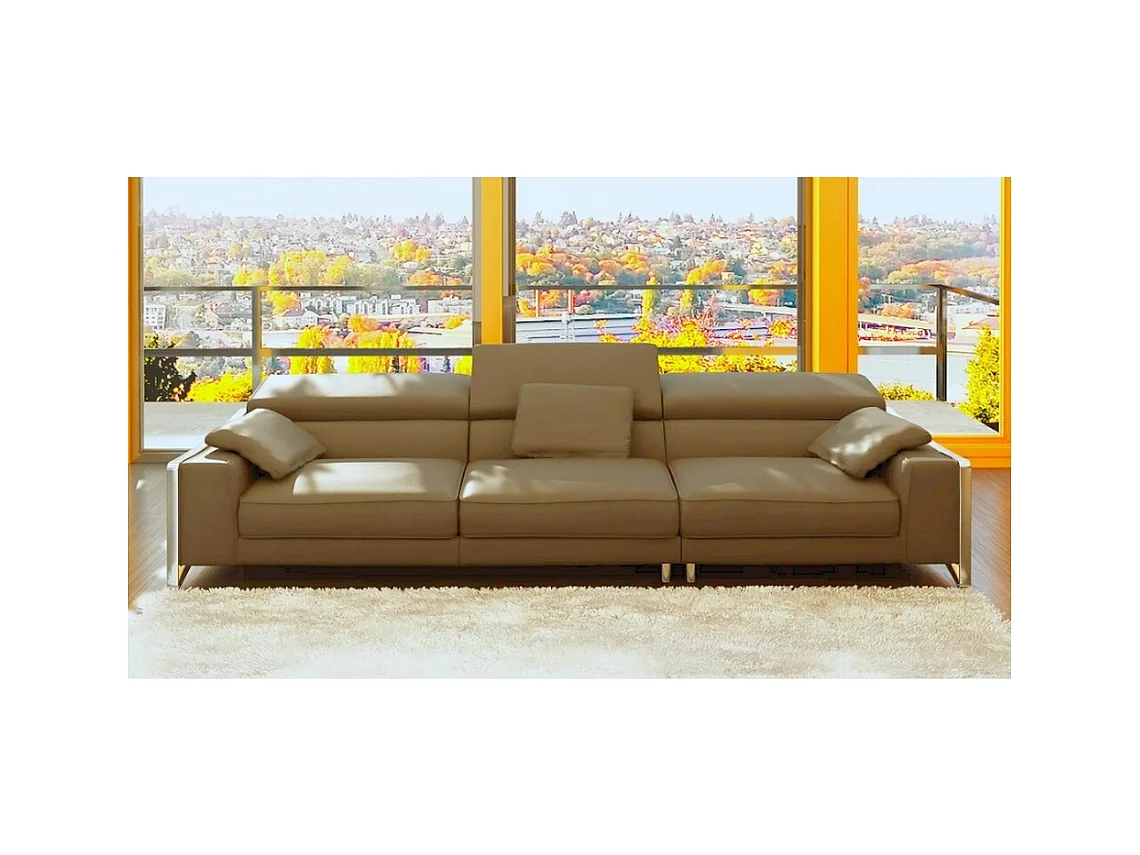 Canapé droit en cuir italien 4 places SUEDO, marron (sans la partie pouf de 85 cm)