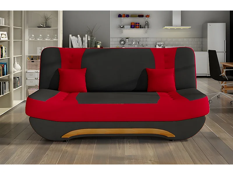 Canapé 3 places convertible et espace de rangement - bicolore anthracite  / rouge - en tissu de qualité, EWIN