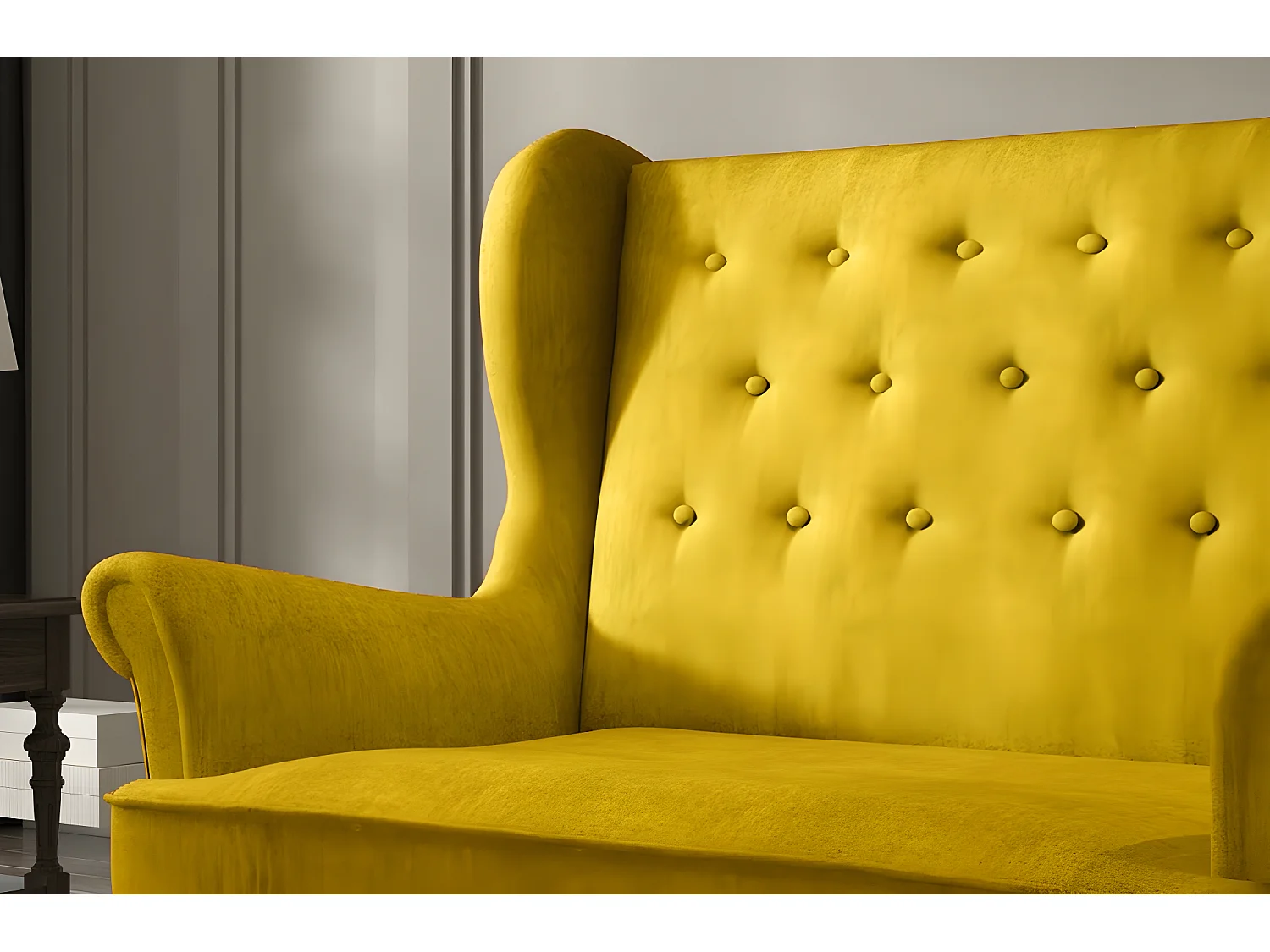 Canapé 2 places en tissu de catégorie Luxe, Jaune - ARNAUD