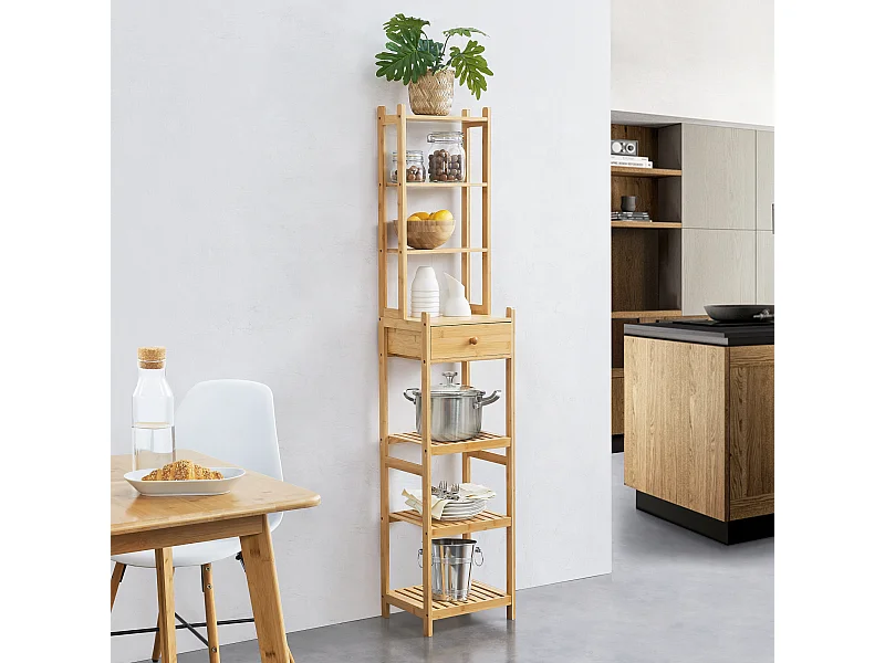 Étagère de rangement Siilinjärvi à 7 niveaux avec tiroir 163 x 33 x 28 cm [en.casa]