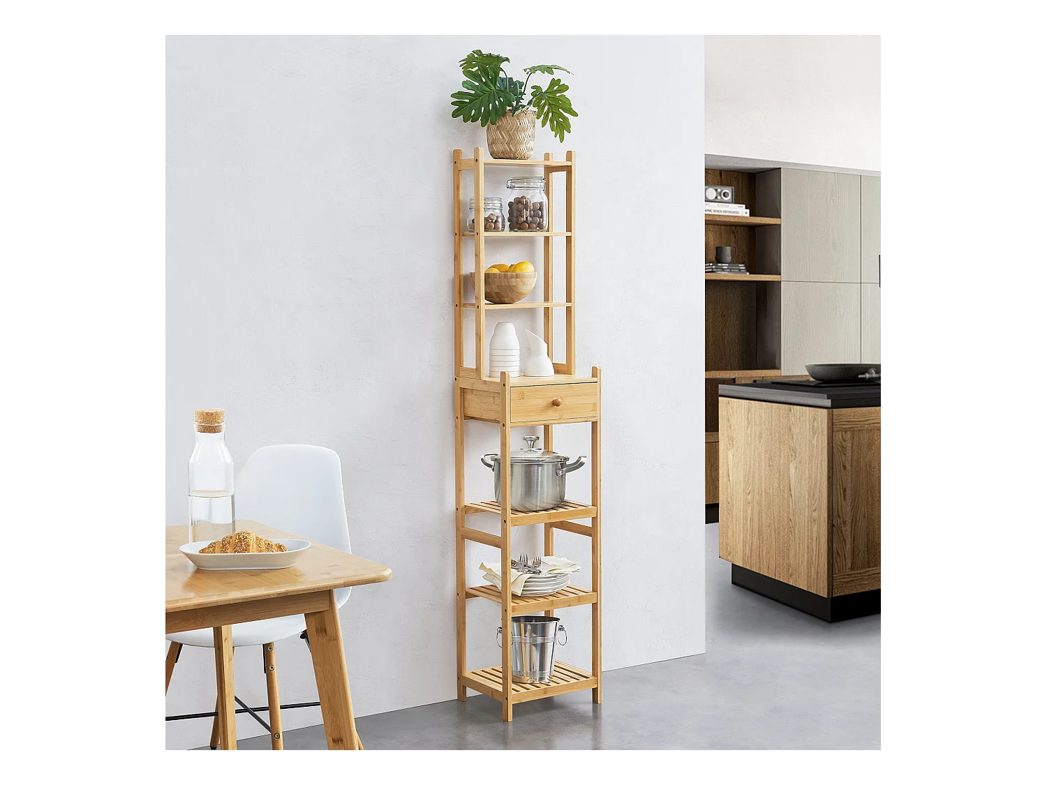 Étagère de rangement Siilinjärvi à 7 niveaux avec tiroir 163 x 33 x 28 cm [en.casa]