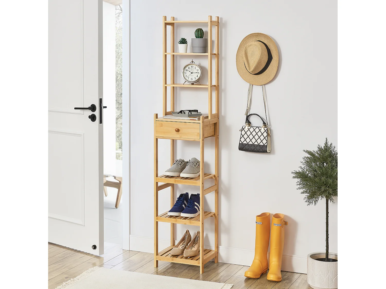 Étagère de rangement Siilinjärvi à 7 niveaux avec tiroir 163 x 33 x 28 cm [en.casa]