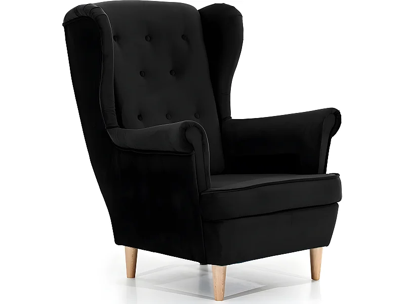 Fauteuil 1 place en tissu velours catégorie luxe, noir, ARNAUD