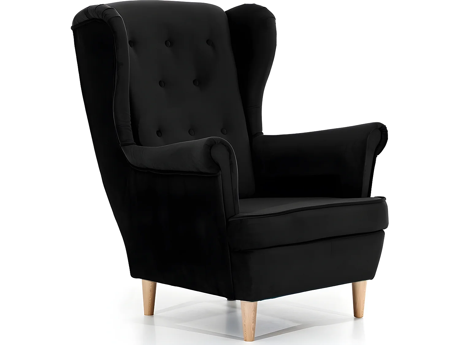 Fauteuil 1 place en tissu velours catégorie luxe, noir, ARNAUD