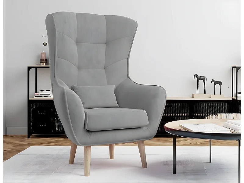 Fauteuil 1 place en tissu velours catégorie luxe, gris, ARTISTE