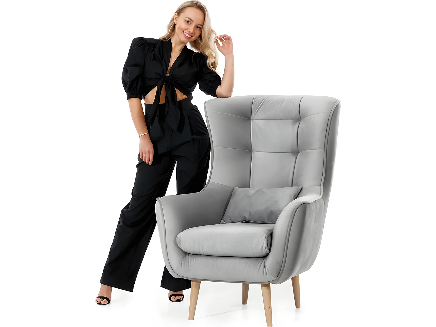 Fauteuil 1 plaats in luxe grijze fluwelen stof ARTISTE