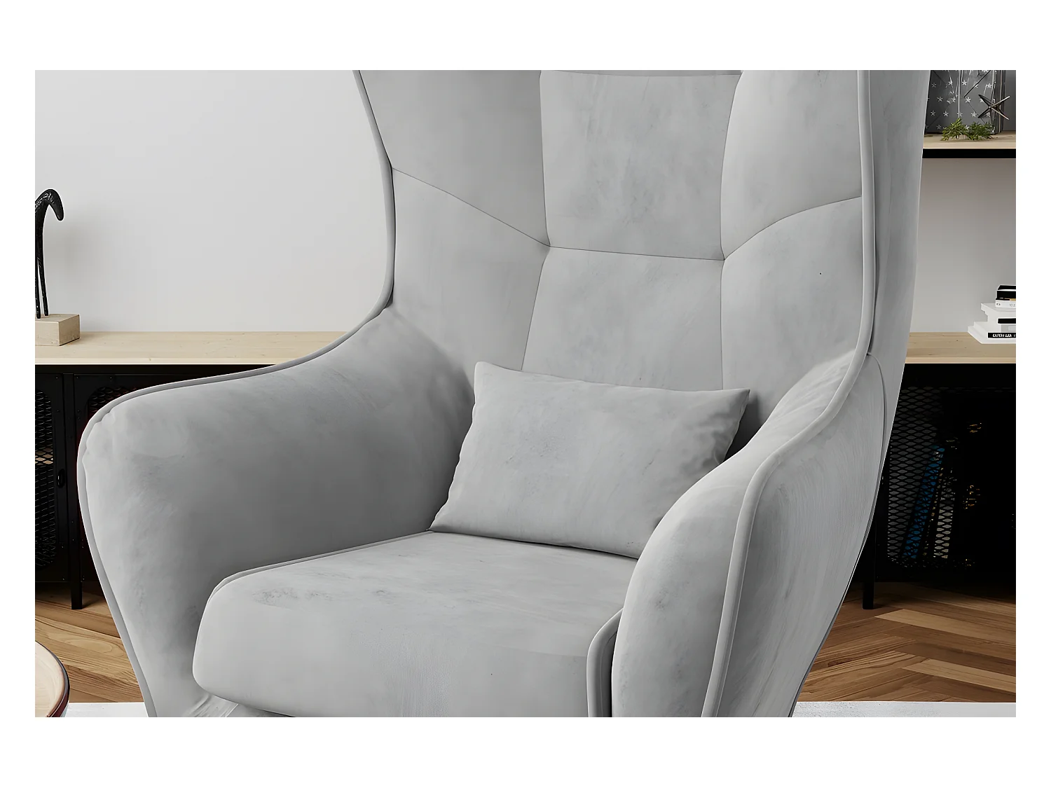 Fauteuil 1 plaats in luxe grijze fluwelen stof ARTISTE