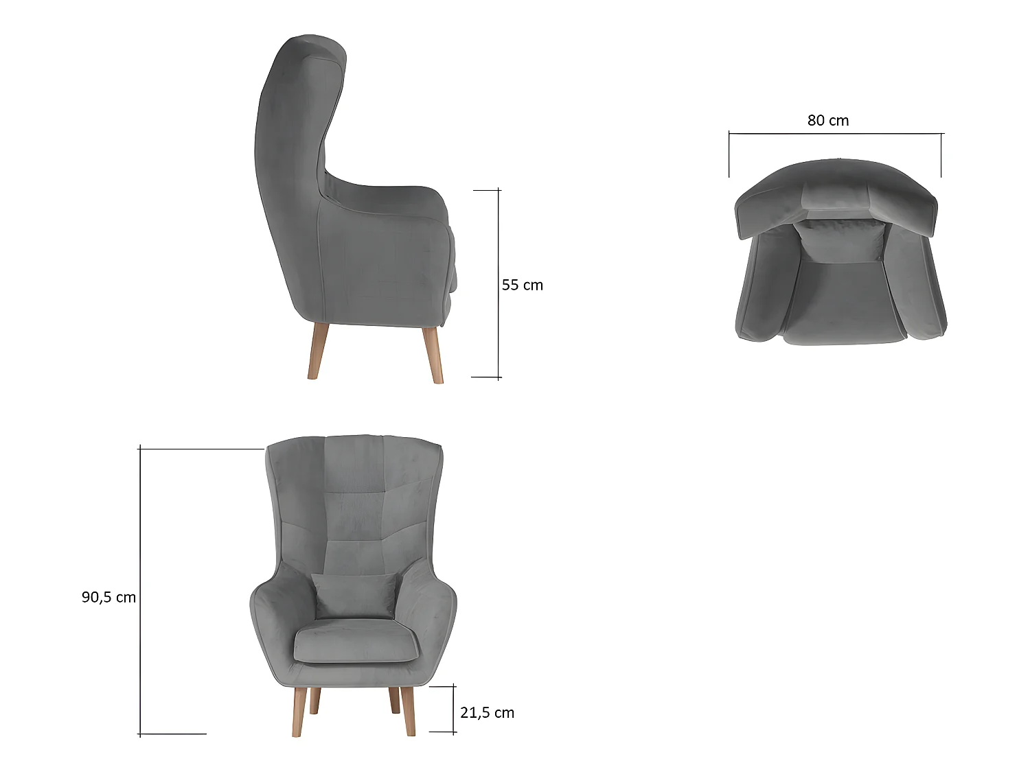 Fauteuil 1 plaats in luxe grijze fluwelen stof ARTISTE