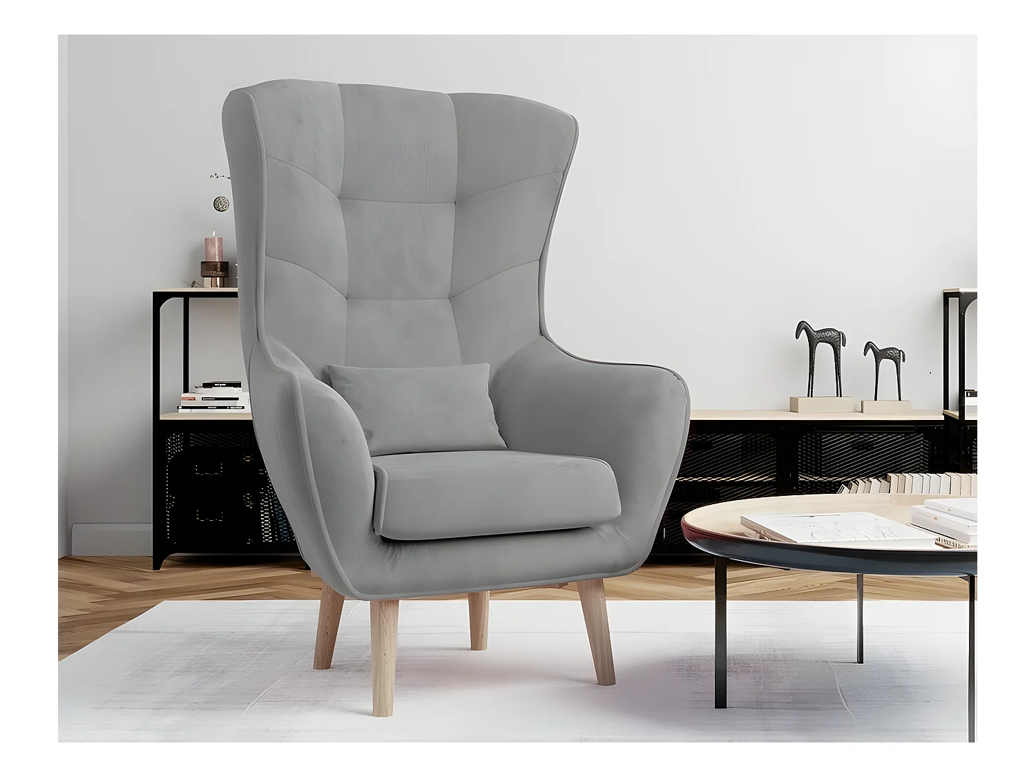 Fauteuil 1 place en tissu velours catégorie luxe, gris, ARTISTE