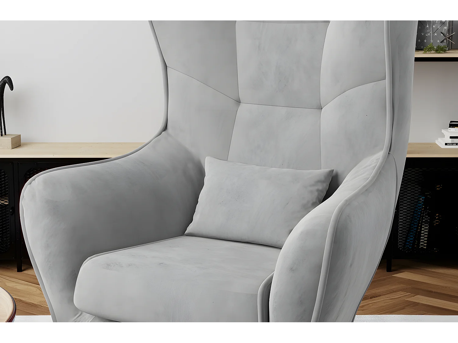 Fauteuil 1 place en tissu velours catégorie luxe, gris, ARTISTE