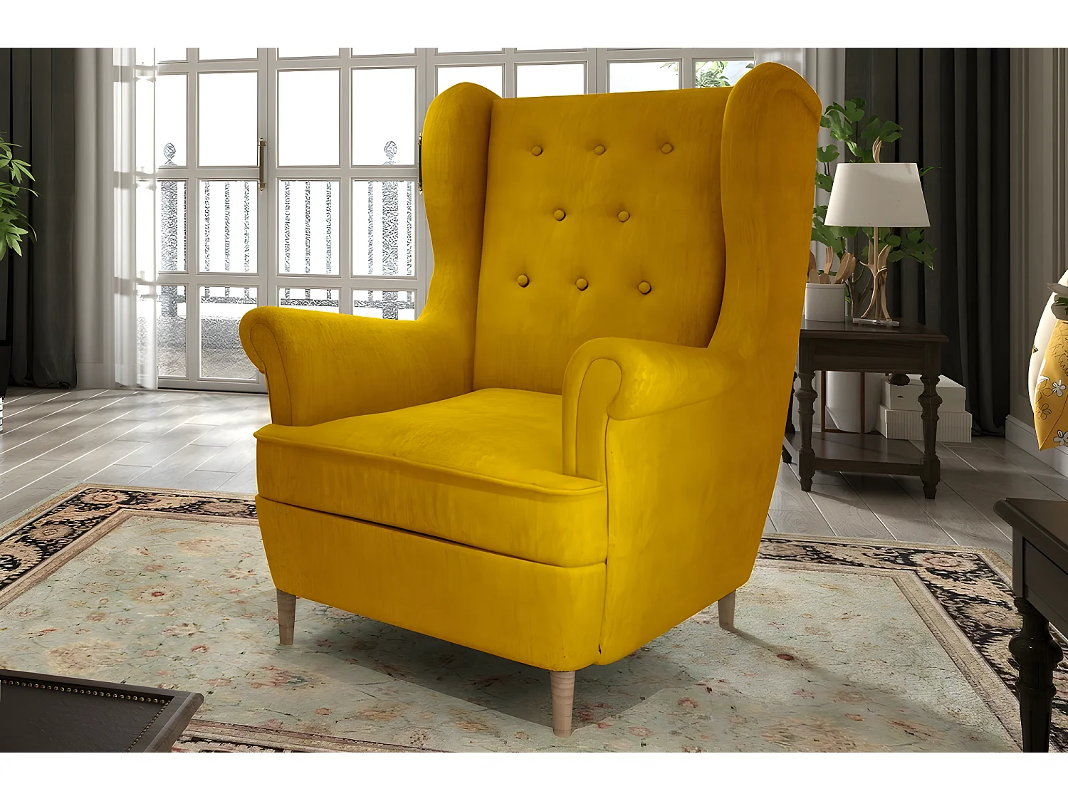 Fauteuil 1 place en tissu catégorie luxe, moutarde, ARNAUD