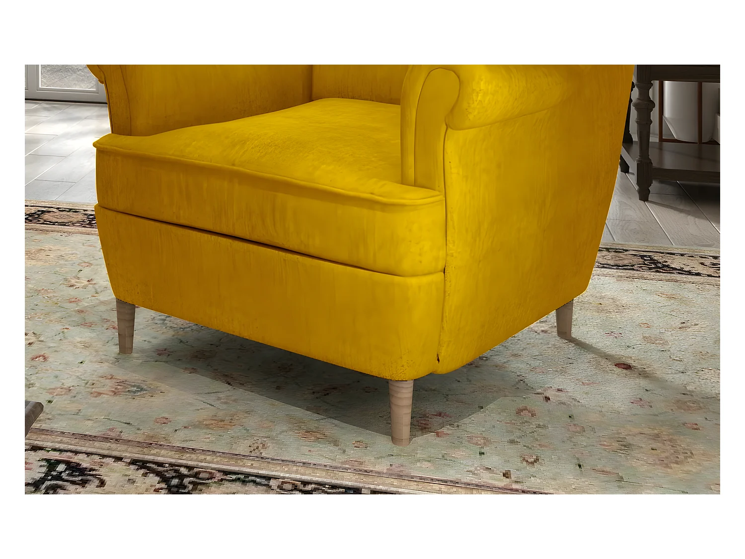 Fauteuil 1 place en tissu catégorie luxe, moutarde, ARNAUD