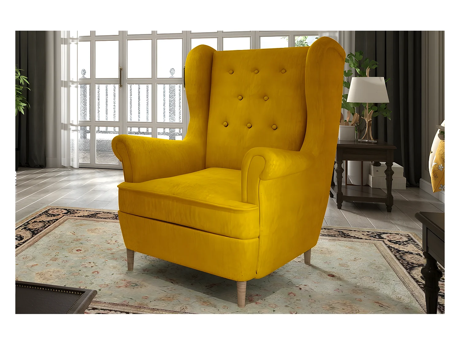 Fauteuil 1 place en tissu catégorie luxe, moutarde, ARNAUD