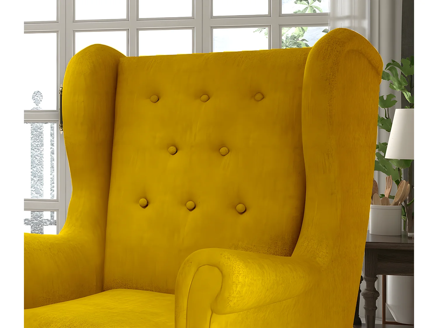 Fauteuil 1 place en tissu catégorie luxe, moutarde, ARNAUD