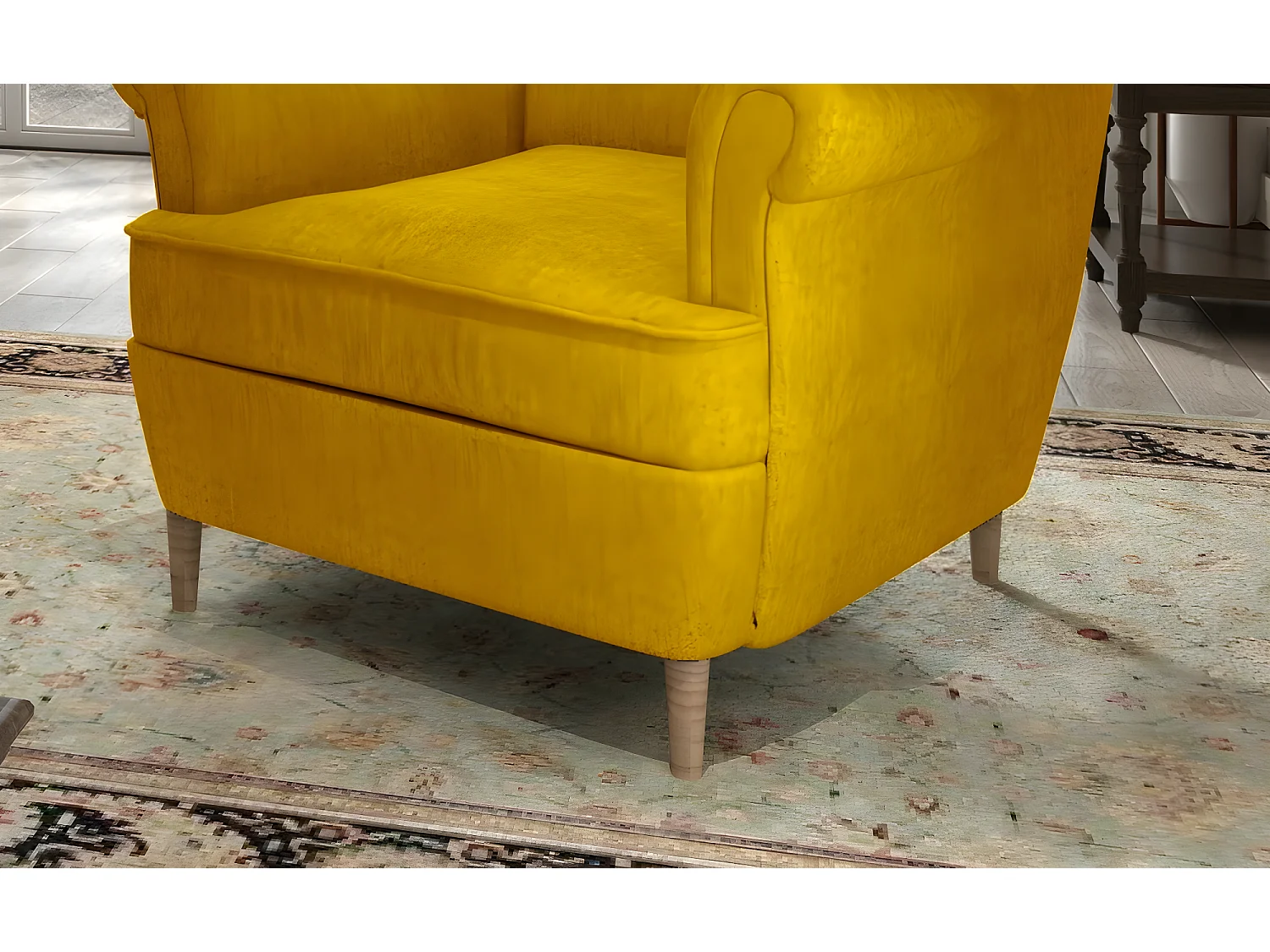 Fauteuil 1 place en tissu catégorie luxe, moutarde, ARNAUD