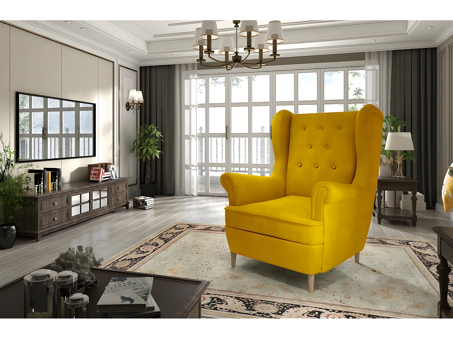 Fauteuil 1 place en tissu catégorie luxe, moutarde, ARNAUD