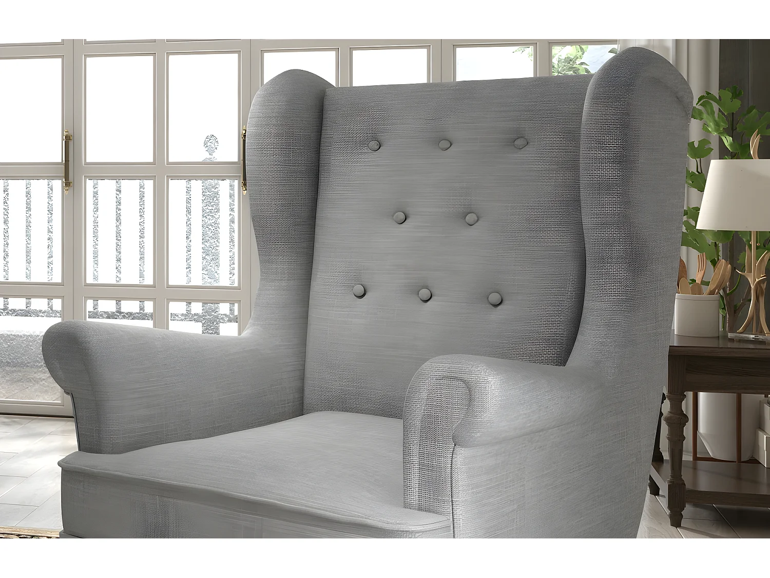 Fauteuil 1 place en tissu catégorie luxe, gris, ARNAUD