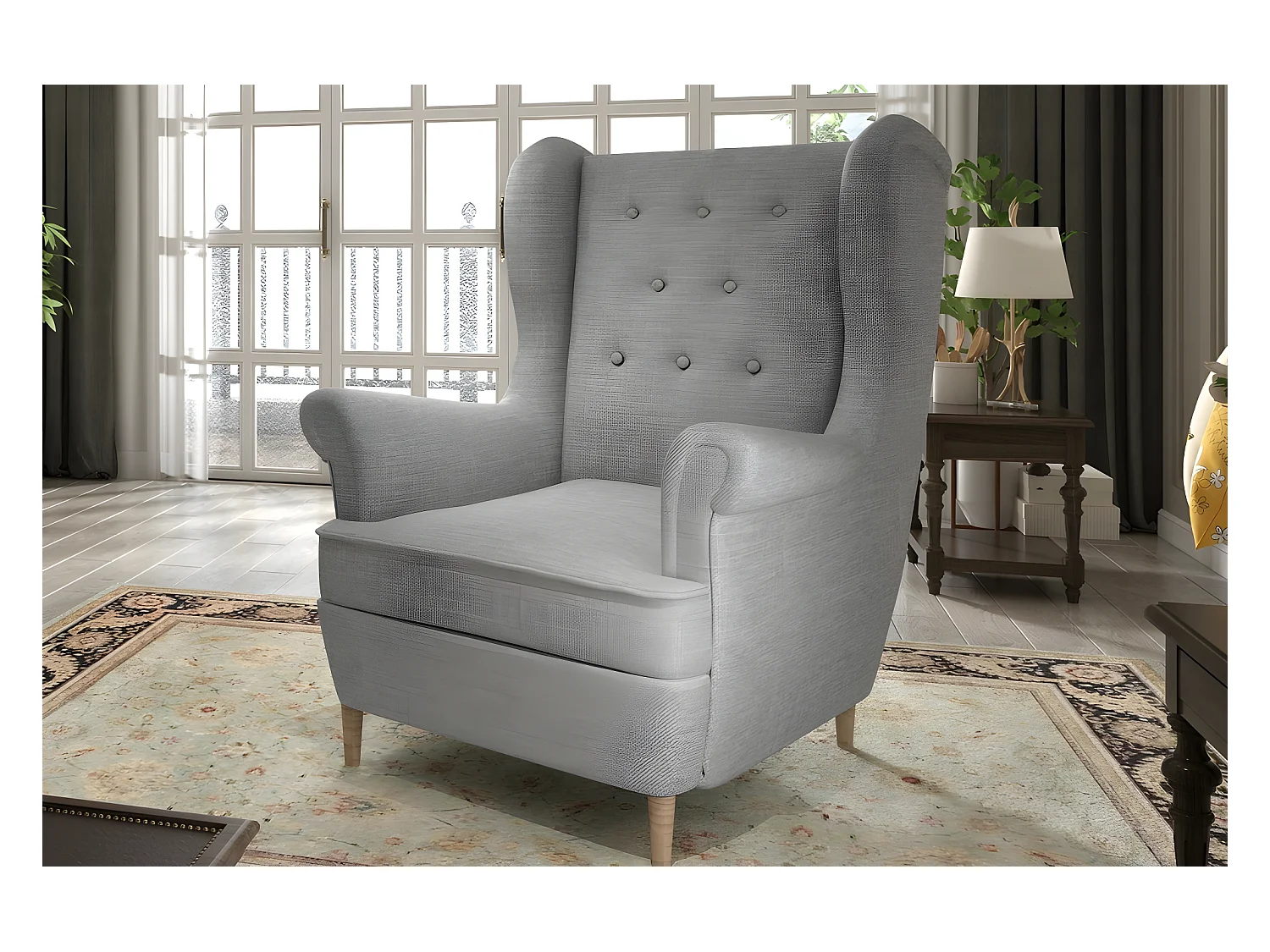 Fauteuil 1 place en tissu catégorie luxe, gris, ARNAUD