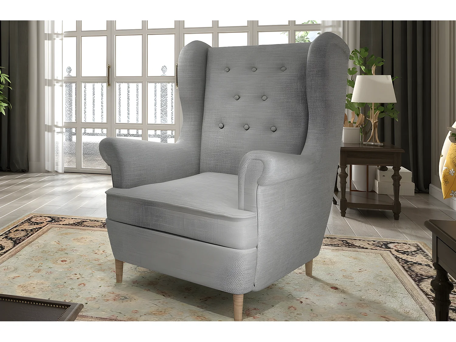 Fauteuil 1 place en tissu catégorie luxe, gris, ARNAUD