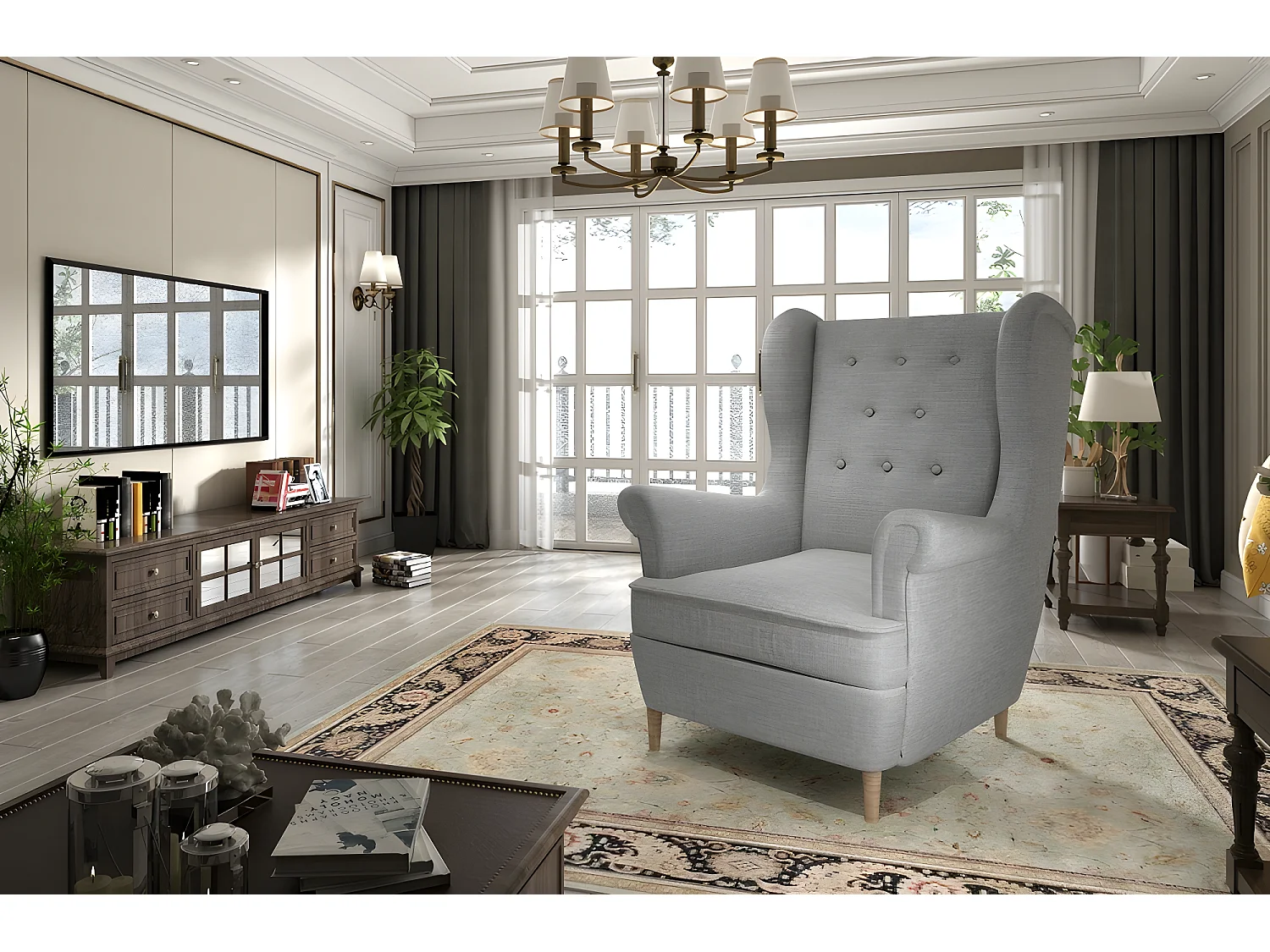 Fauteuil 1 place en tissu catégorie luxe, gris, ARNAUD