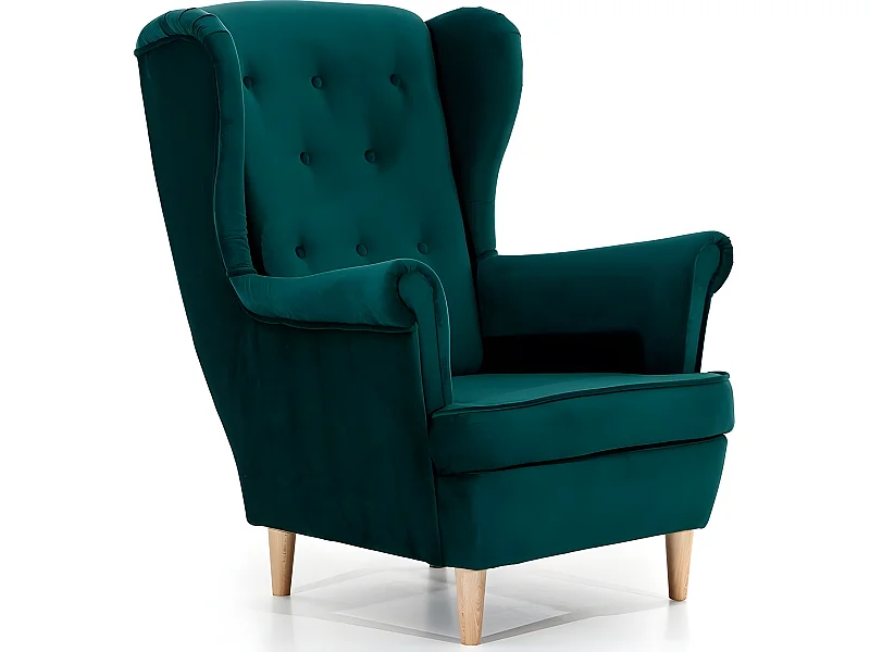 Fauteuil 1 place en tissu velours catégorie luxe, vert foncé, ARNAUD
