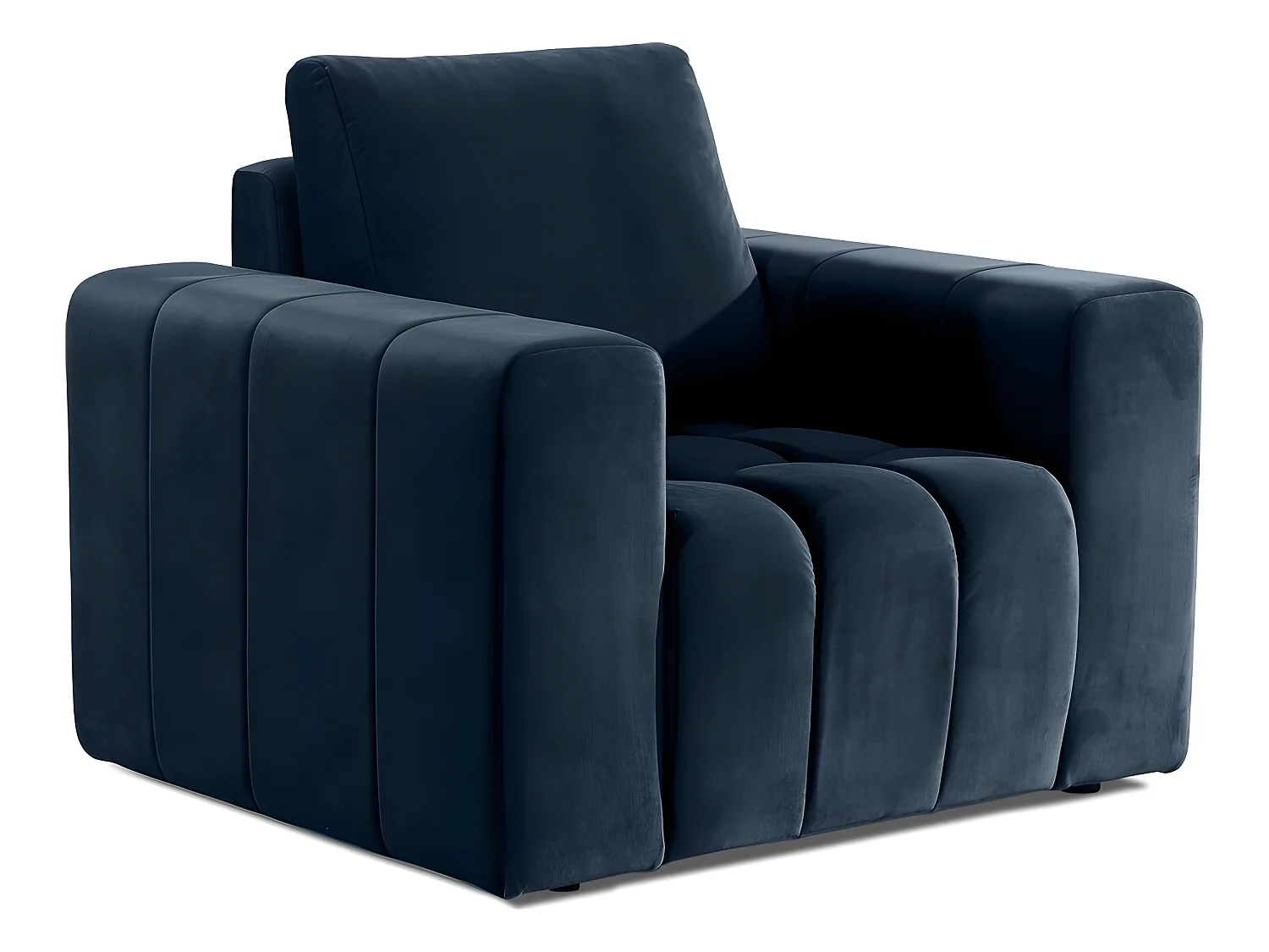 Fauteuil 1 place en tissu velours catégorie luxe, bleu foncé, LAZINO