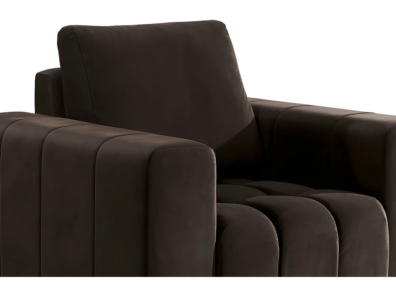 Fauteuil 1 place en tissu velours catégorie luxe, chocolat, LAZINO
