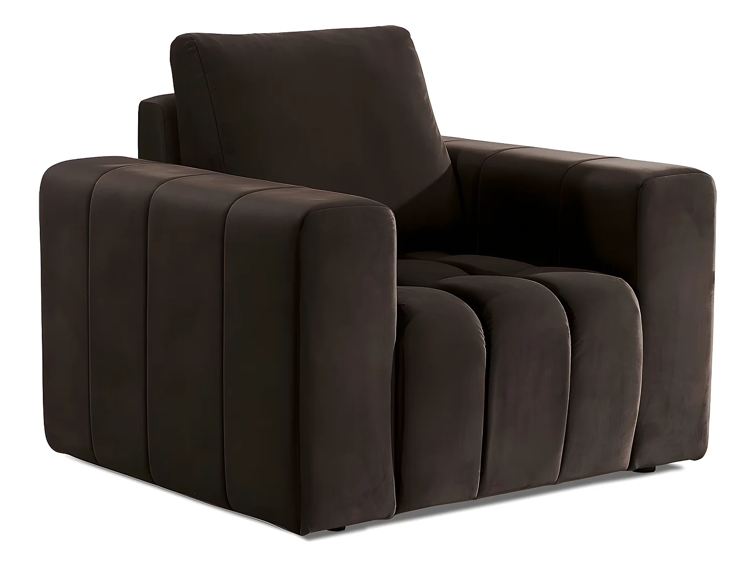 Fauteuil 1 place en tissu velours catégorie luxe, chocolat, LAZINO
