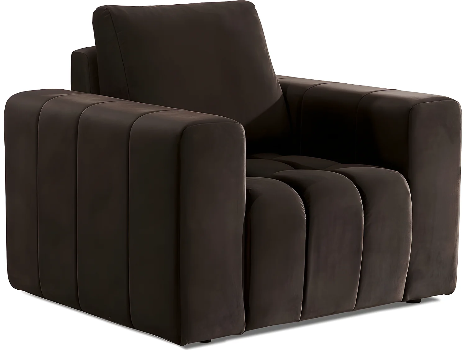 Fauteuil 1 place en tissu velours catégorie luxe, chocolat, LAZINO