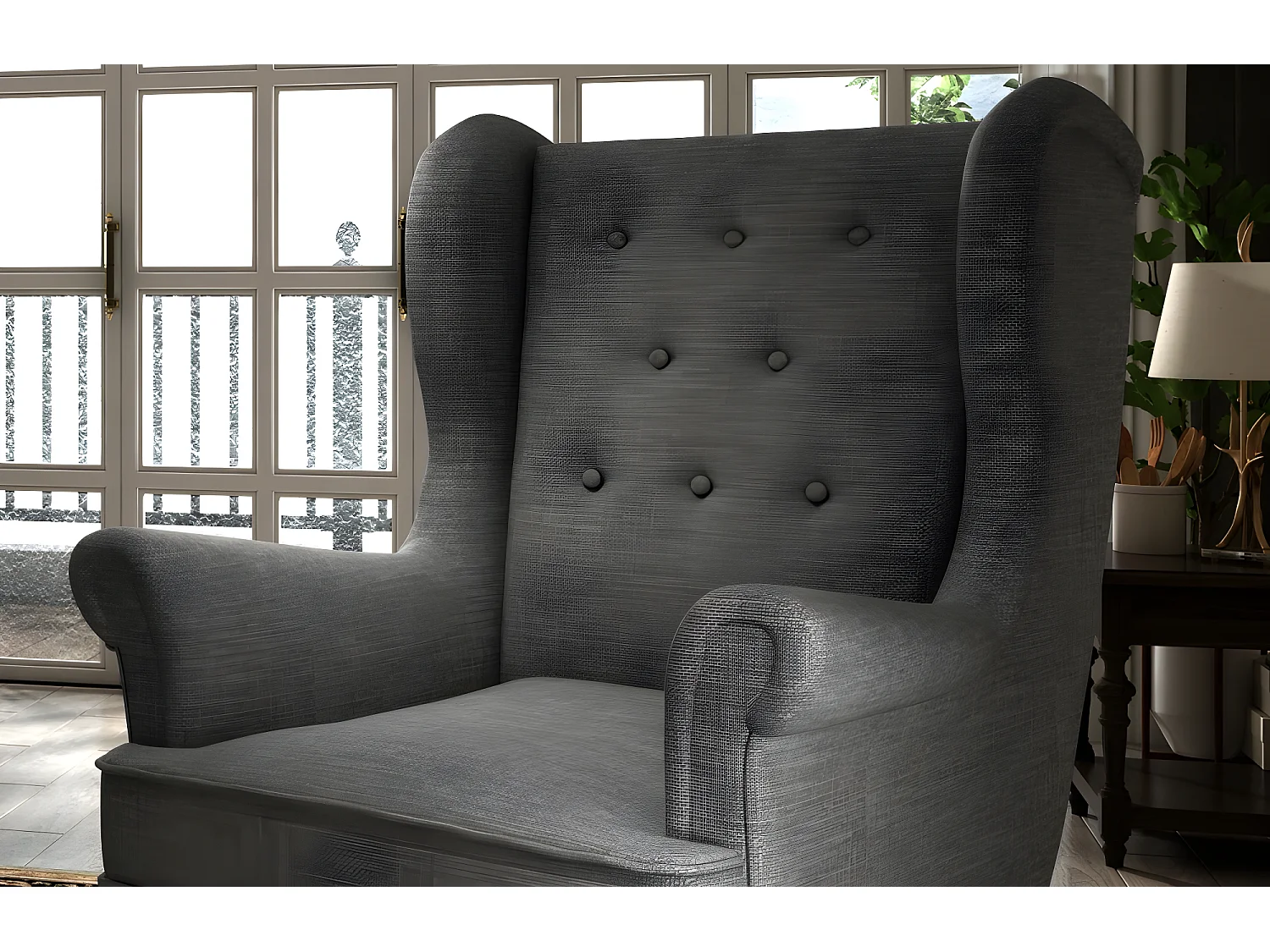 Fauteuil 1 place en tissu catégorie luxe, gris foncé, ARNAUD