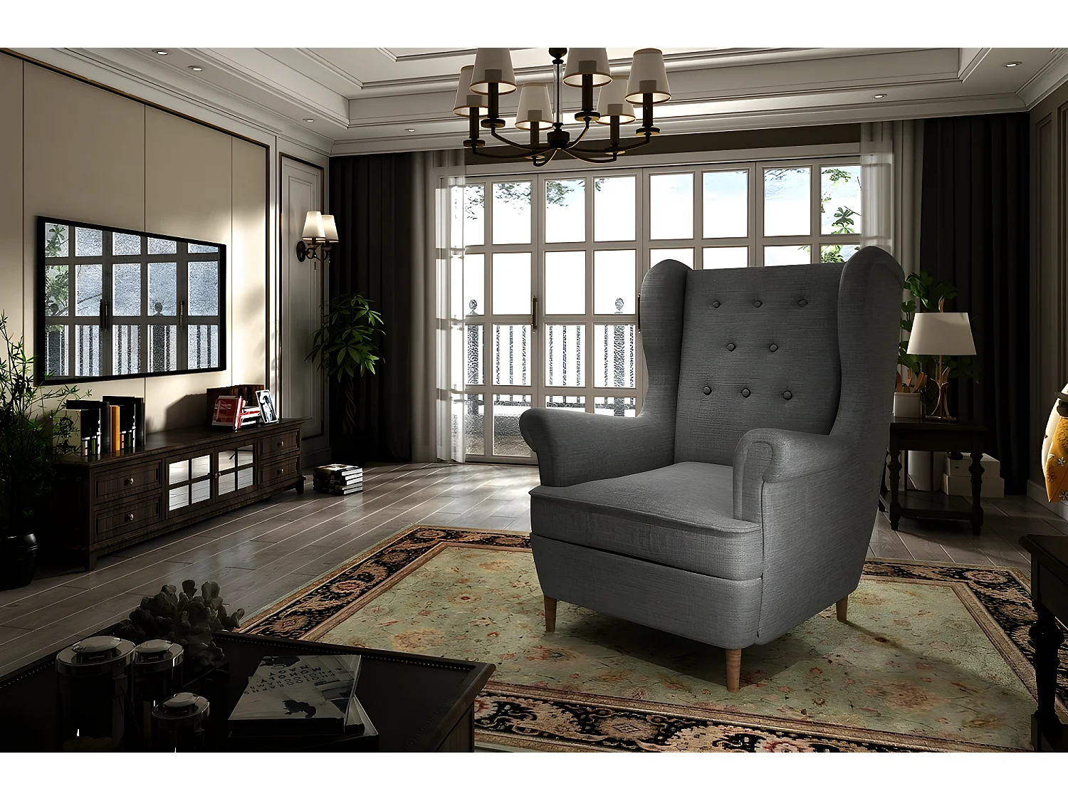 Fauteuil 1 place en tissu catégorie luxe, gris foncé, ARNAUD