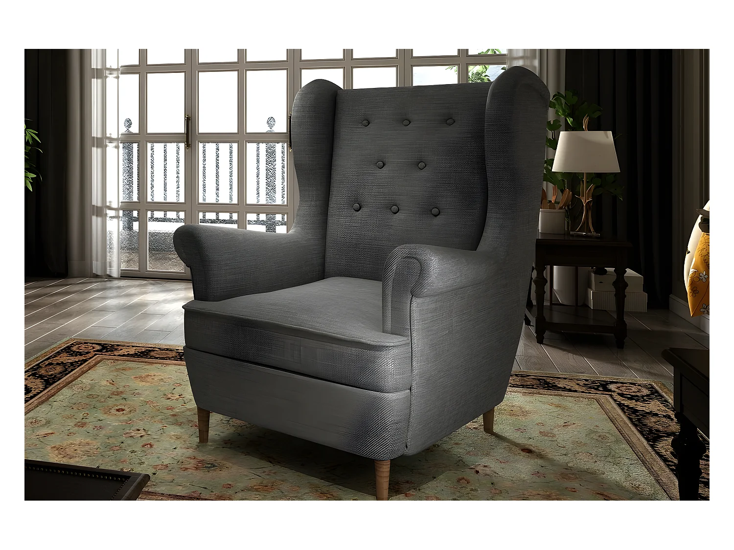 Fauteuil 1 place en tissu catégorie luxe, gris foncé, ARNAUD