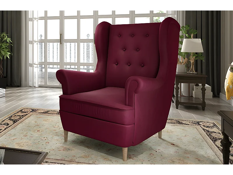 Fauteuil 1 place en tissu velours catégorie luxe, bordeaux, ARNAUD