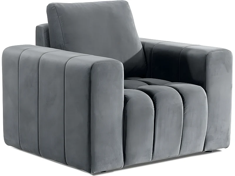 Fauteuil 1 place en tissu velours catégorie luxe, gris, LAZINO