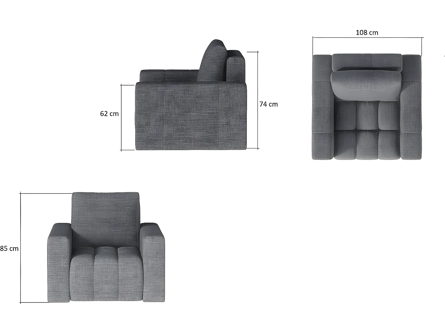 Fauteuil 1 place en tissu velours catégorie luxe, gris, LAZINO